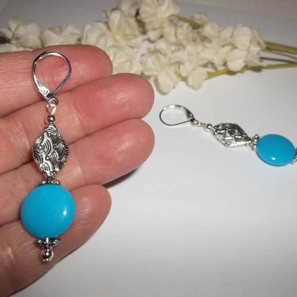 Turquoise Blue Statement Earrings Set Jewelry Fashion Accessory Dangle Gift 6489 - Picture 7 of 10